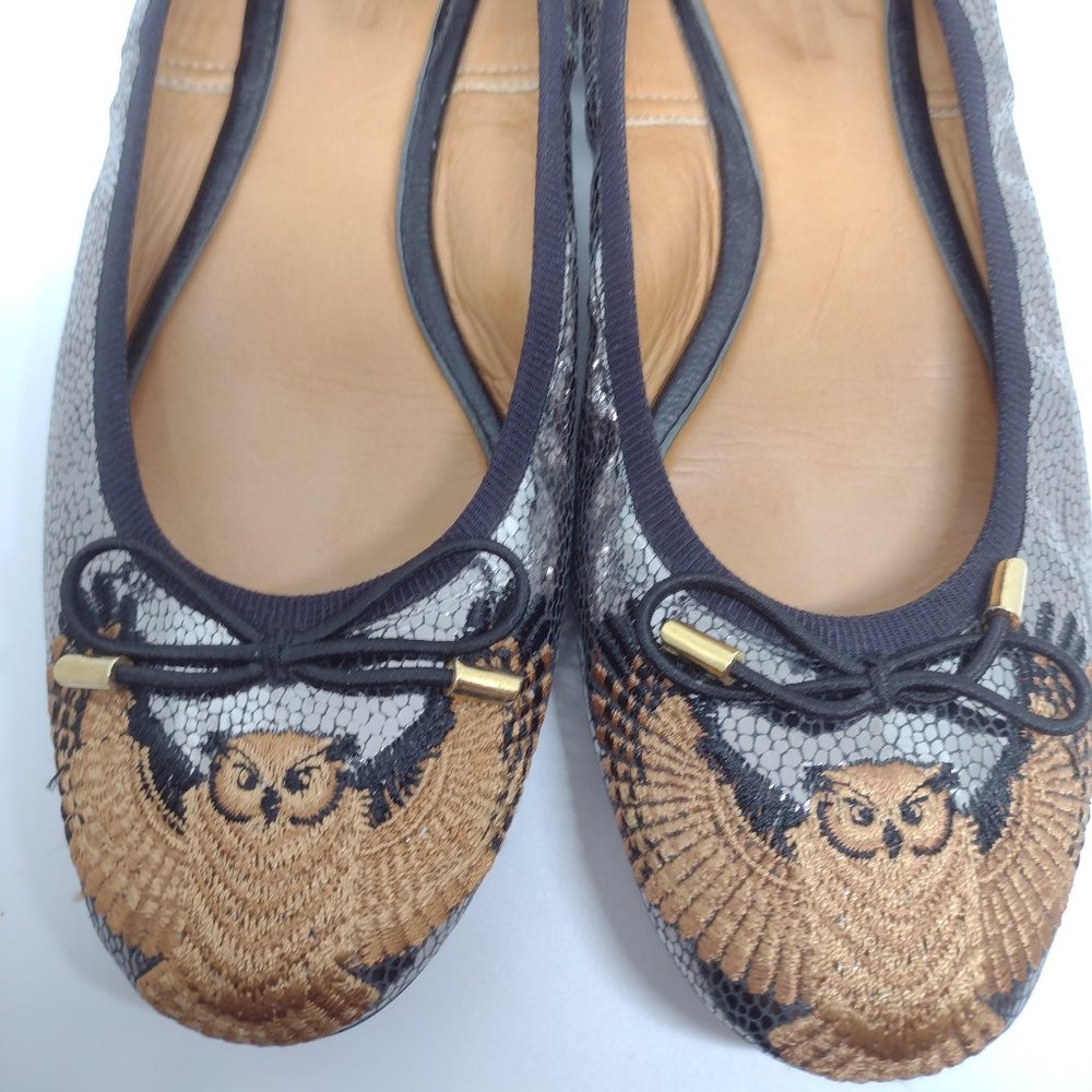 Owl (Wisdom) Vida Leather Embroidered Ballet Slippers Size 7
